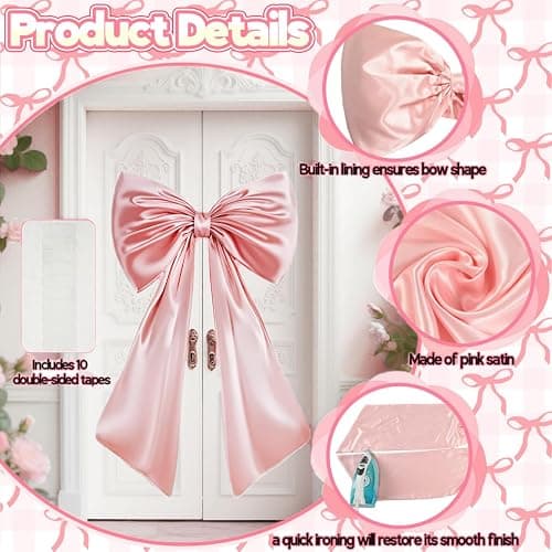 Large Pink Bow for Coquette Room Decor, 40x24 In Satin Ribbon Tie Coquette Birthday Decorations, Giant Pastel Pink Hanging Wall Decor for Ballerina Girl Just Want to Be One (Internal Stability Layer) thumbnail 5