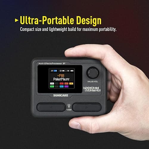 SONICAKE Pocket Master-Portable Multi Effects Pedal, 100+ Built-in Guitar/Bass/Acoustic Effects, Amp Modeling, IR Cabinets Simulation, Stereo OTG USB Audio Interface, Rechargeable Guitar Pedal (Black) thumbnail 3