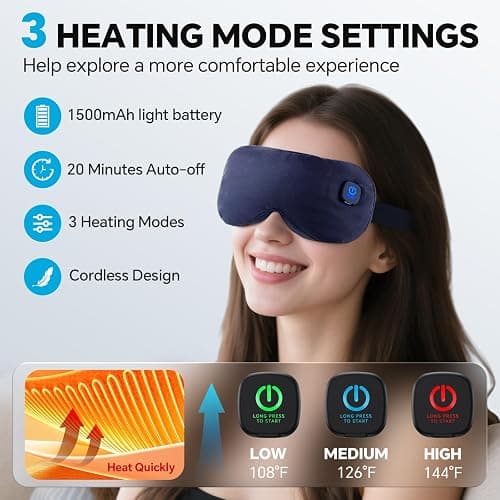 Cordless Heated Eye Mask for Dry Eyes Relief, with 3 Heat Settings, Washable Eye Cover, Warm Heating Pad for Stye Eye Treatment & Travel Use thumbnail 2