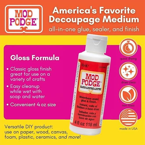 Mod Podge Decoupage Starter Kit, Gloss and Matte Medium with 3 Pixiss Foam Brushes, Waterproof for Puzzles, Wood and More thumbnail 6