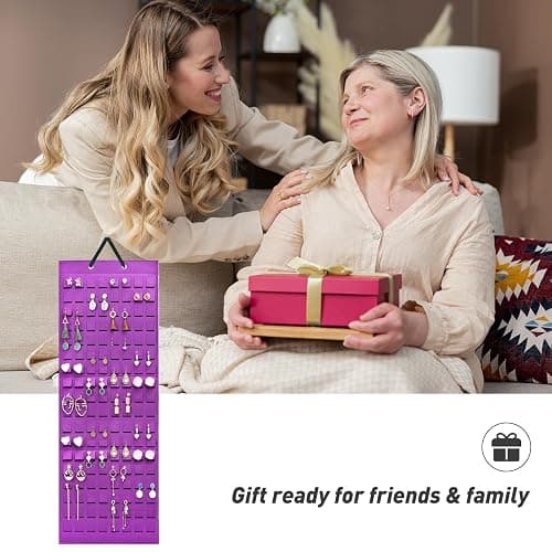 Lolalet Hanging Earring Holder Organizer with 20 Hooks for Women, Earring Organizer Wall Earrings Hanger Pierced Earring Storage, Felt Stud Earring Display, 608 Holes for Earrings - Purple, 1 Pack thumbnail 8