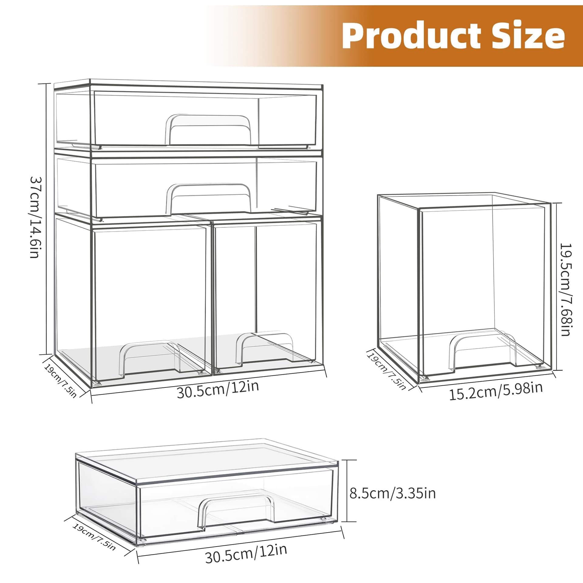 Baby Bottle Organizer, 4 Pack Stackable Storage Drawers with Labels, Clear Station Organizers Container for Pacifiers, Pump Parts, Desk Organizer Bins for Bathroom, Cabinet, Pantry, Vanity, Countertop thumbnail 3