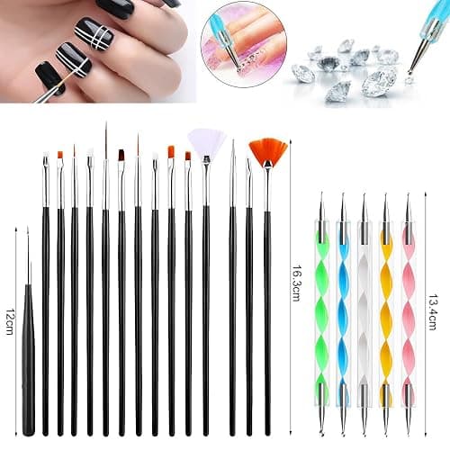 Brushes for Nails, 20 Pieces Nail Art Brush Set, Pointer for Nail Art, Double Ended Nail Tools, Paint Brush, UV Acrylic Pens, for DIY, Nail Design thumbnail 7