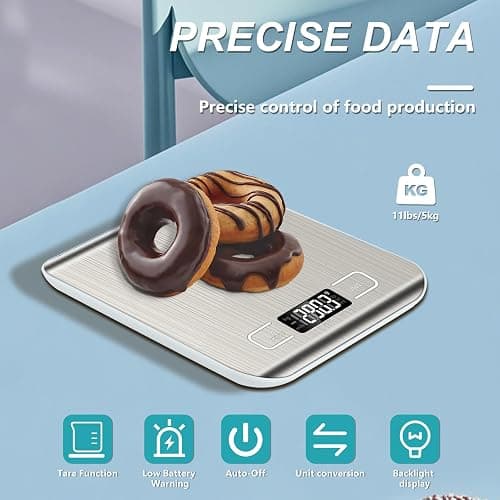 Food Scale, 11lb Kitchen Scale with 6 Units Tare Function & LCD Display, 0.05oz/1g Stainless Steel Digital Food Scale Grams and Ounces for Baking, Cooking, Dieting and Meal Prep (Batteries Included) thumbnail 6