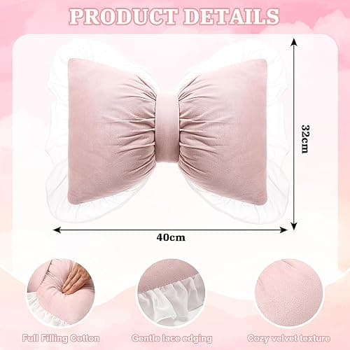 ❤️Yousoontic 2 Pcs Bow Pillows 15.7 * 12.6 in Coquette Throw Pillow Cute Bow Shaped Cushion Plush Lumbar Decorative for Girls Room Bed Sofa Couch Car(Velvet,Pink) thumbnail 3