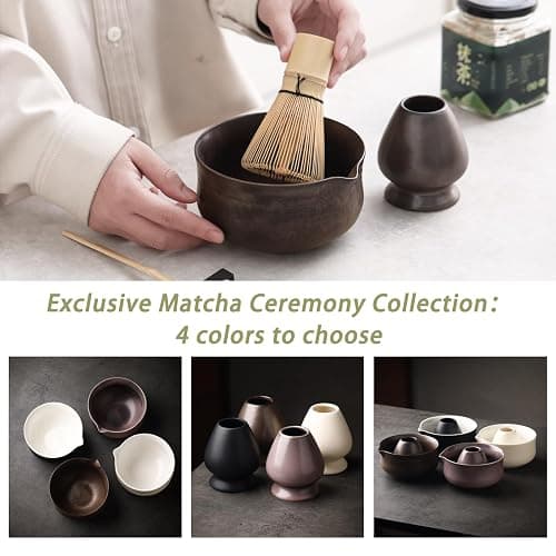 Ochcahser Matcha Set, Japanese Tea Set Includes Matcha Bowl with Spout, Matcha Whisk Holder (chasen), Bamboo Matcha Whisk and Bamboo Scoop, Ceramic Matcha Kit for Tea Lovers thumbnail 8