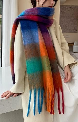 Wander Agio Winter Women Warm Scarf Long Shawl Large Scarves Cold Weather Thick Blanket Scarfs Colorful Plaid thumbnail 4