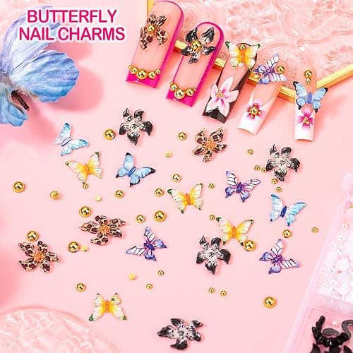 8000pcs 3D Nail Charms and Nail Gems, Cute Nail Rhinestones and Charms Y2K for Nails Nesign, Variety Butterfly Bow Moon Star Flower Junk Case Charms Gold Pearls Nail Jewels for Nail Art Decorations thumbnail 4