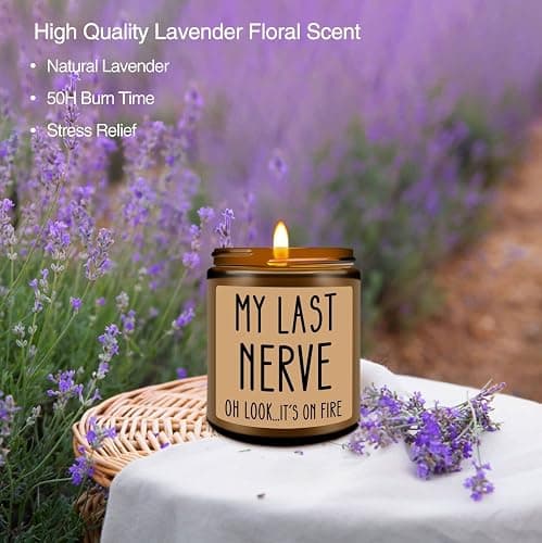 Homsolver Gifts for Women, Funny Friendship Gift for Best Friend - My Last Nerve Lavender Candle - Birthday Christmas Unique White Elephant Stocking Stuffers Gifts for Adults, Women, Her, BFF, Sister thumbnail 2