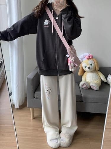 GOTHPICKUS Womens Y2K Corduroy Cute Print Pants Embroidery Kawaii Cartoon Trousers High Waist Casual Sweatpants thumbnail 3