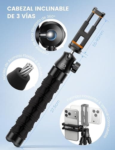 Lamicall Tripode para Móvil - [Ultraligero] Mini Tripode Flexible Portátil | con Control Remoto Inalámbrico, 360°Rotación, Trípode con Tornillo 1/4'' y Zapata Fría para iPhone/Android/Cámara/para GoPro thumbnail 6