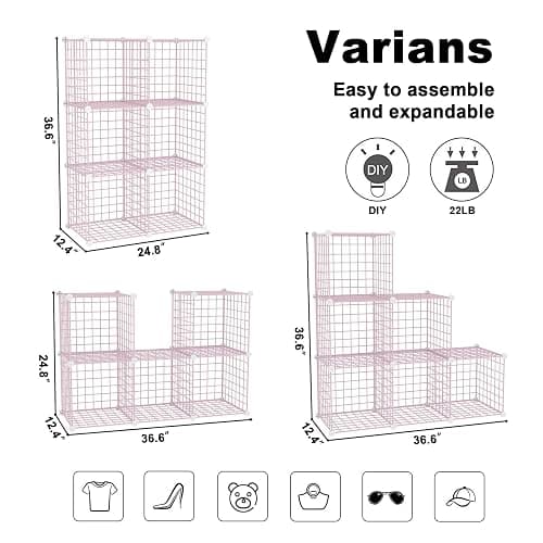 C&AHOME Wire Cube Storage, 6 - Cube Organizer Metal C Grids, Modular Shelves Units, Closet Organizer, Ideal for Home, Office, Living Room, 36.6”L x 12.4”W 36.6”H, Pink UWCS3006P thumbnail 3