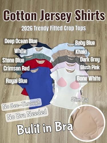 Danysu Nude Built in Bra Cotton Jersey T Shirt No See Through Stretchy Lightweight Fitted Everyday Basic Tops Gym Workout Tee thumbnail 5