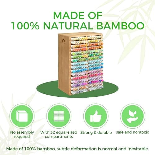Ohuhu Bamboo Marker Organizer, Desktop Storage Hold 224 Markers for Honolulu Oahu Series of Ohuhu Markers, Pens Pencils Stationary Organizer Holder with 32 Compartments for Classroom Office Decor thumbnail 5