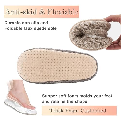 Cozylook 2-Pair Women's Soft Sole Slipper Socks with Grippers, Thick Warm Cozy Sherpa Lined Home Socks Set, Cable Knitted Non-slip Fluffy Winter House Bedroom Slippers thumbnail 3