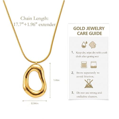 18K Gold Plated Irregular Pendant Chunky Statement Necklace for Women | Waterproof, sweat-resistant, tarnish-resistant;stainless steel snake chain and hypoallergenic for daily wear and gifting thumbnail 7