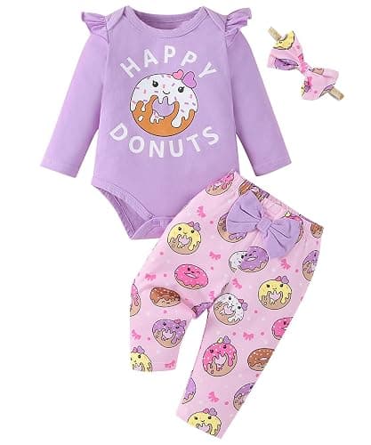 Fullfamous Baby Girl's 3pc Frill Long Sleeve Romper and Pant Set - Image 1