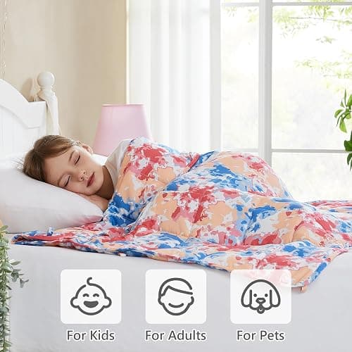 L'AGRATY Weighted Blanket - 40"x60" 10lbs Breathable Microfiber Material with Glass Beads Small Blanket for All-Season Summer Fall Winter Soft - Pink Blue Tie Dye - 40" x 60" | 10lbs thumbnail 6