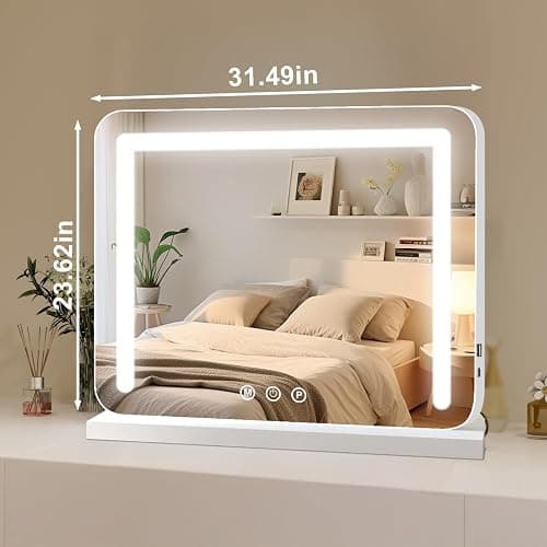 baklon Schminkspiegel mit Beleuchtung,Hollywood Spiegel mit LED Licht Dimmbar Kosmetikspiegel 3 Modi,80 x 60 cm Vanity Spiegel Tischspiegel mit USB für Schlafzimmer Schminktisch thumbnail 2