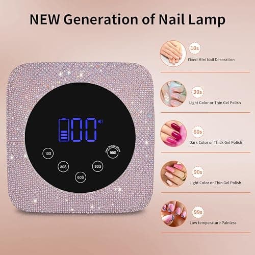 Kikugu Cordless UV LED Nail Lamp,72W Rechargeable UV Light for Gel Nails with 5 Timer Setting Quick Dry Curing Lamp with Display Auto Sensor for Salon & Home(Pearl Pink Diamond) thumbnail 4
