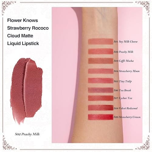 Flower Knows Strawberry Rococo Cloud Lip Cream, Soft Coral Peach | Velvet Matte Lip Color, Transfer-Resistant Lightweight Hydrating Formula, Vegan (S02 Peachy Milk) thumbnail 3