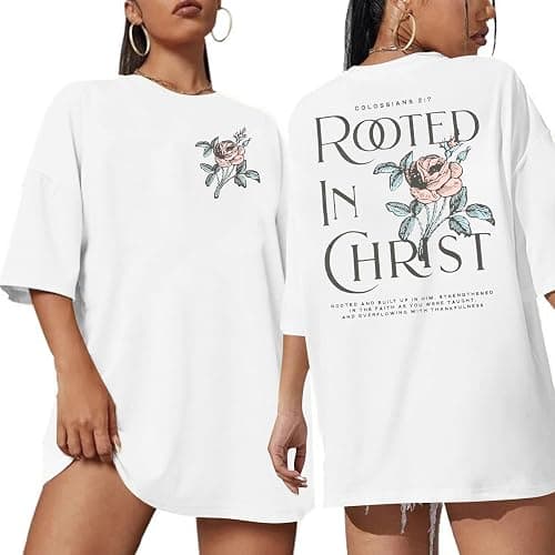 Rooted in Christ Shirt Christian Shirts for Women Jesus Oversized Tshirt Bible Verse Graphics Tees Tops - Image 1