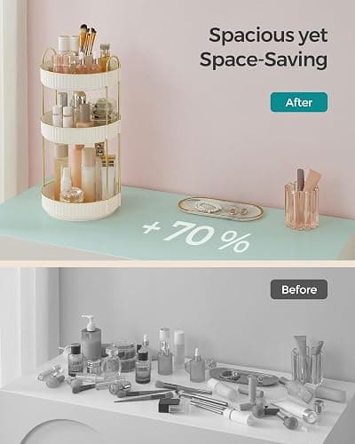SONGMICS Makeup Organizer, 3-Tier Round Rotating Skincare Organizer Countertop, Customizable, Toiletries Vanity Organizer, Lazy Susan, Christmas Gift, Cloud White UJKA011W01 thumbnail 6