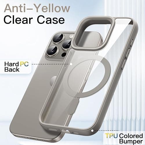 JETech Cover Magnetica per iPhone 15 Pro 6,1 Pollici Compatibile con MagSafe, Cellulare Paraurti Custodia, Solida Colore Opaco TPU Telaio, Anti-Graffio Retro Trasparente (Titanio Naturale) thumbnail 3