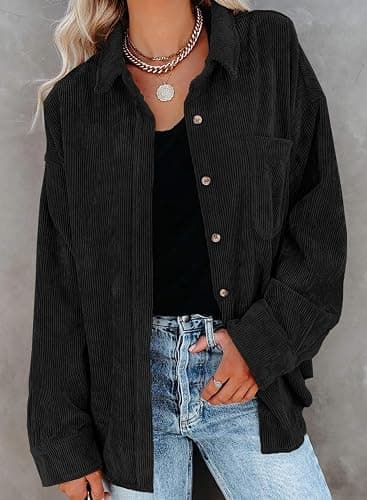 Astylish Women Corduroy Shirts Casual Long Sleeve Button Down Blouses Top thumbnail 4