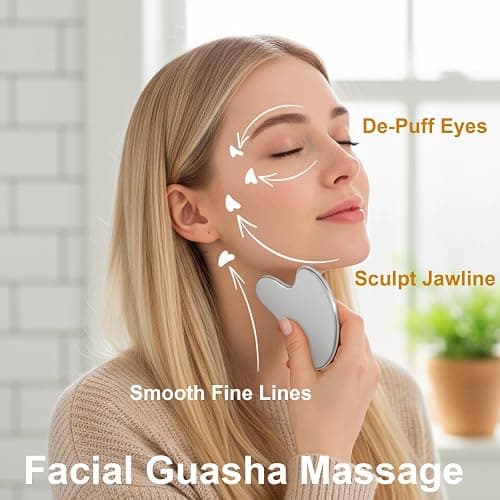 Stainless Steel Gua Sha Tool & Lymphatic Drainage Face Brush Set, TWPER Facial Massage Kit for Jawline Sculpting Puffiness Lifting Relaxation, Contour Face Brush with Storage Case thumbnail 5