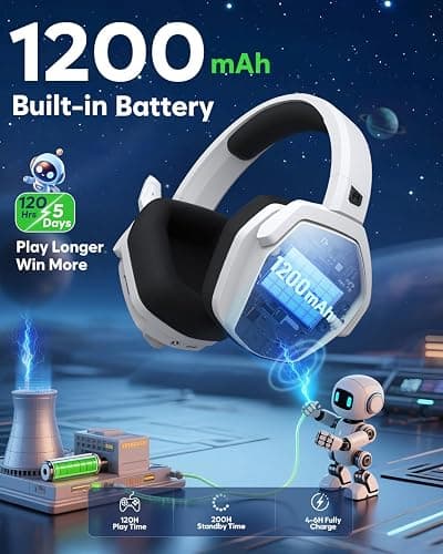 NUBWO G06 Pro Wireless Gaming Headset with Charging Station for Headset & PS5 Controller, 17ms Low Latency, 120H Battery Life, Dynamic 50mm Drivers-White (Only Compatible with PS5) thumbnail 6