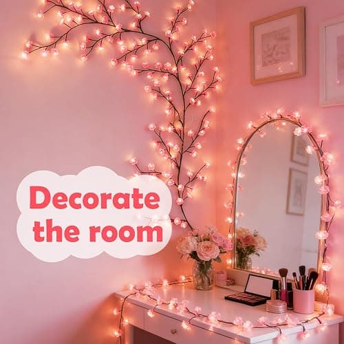 Enchanted Cherry Blossom Vine Twig Lights,7.55ft Twinkling LED Tree Branch Fairy String Lights with 144 LED Lights and Remote,8 Lighting Modes,Christmas Indoor Decorations for Home Wall Door Window thumbnail 7