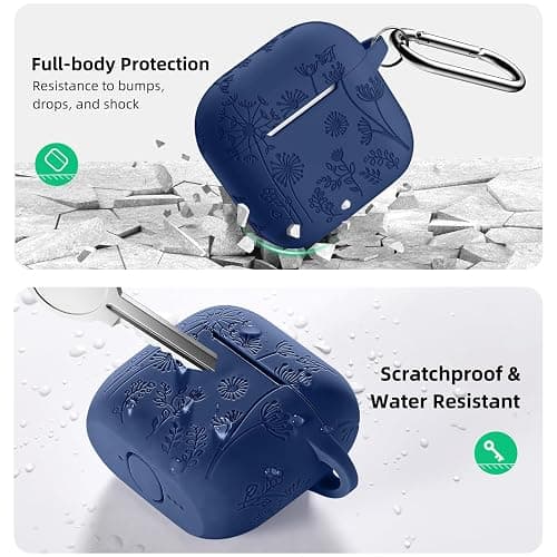 Lerobo for Airpods 4 Case Cover with Cleaner Kit, Cute Soft Silicone Skin Full Protective Case Cover with Keychain Compatible with Apple Airpods 4 Case 2024, Midnight Blue thumbnail 3