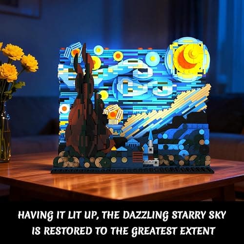 CUBIMANA The Starry Night Building Set with LED Lights - 1501PCS Artwork 3.6MM Mini Blocks Building Sets for Adults, Famous Paintings Architecture Projects Home Art Decor for Men Women thumbnail 3