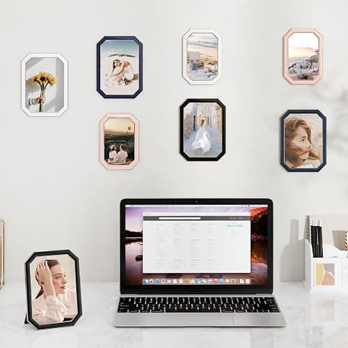 Venusmiles 5x7 Enamel Picture Frame, Octagonal Silver Metal Edge with Easel, High Definition Tempered Glass 5x7 Photo Frame for Wall and Tabletop Display Family Office Photo Gallery, Pink Enamel/1pc thumbnail 7