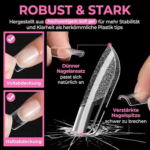 UNA GELLA Kurze Quadrat Tips für Gelnägel, 216 Stück 12 Größen Press On Nail Tips Soft Gel Nagel Vorgeformte Klare Square Nagelspitzen für Acrylic Nägel thumbnail 5