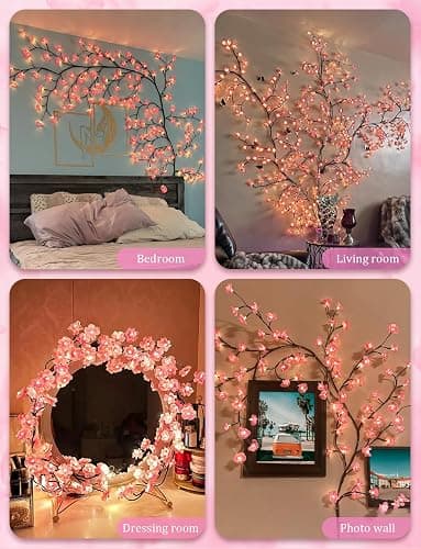 FIALAME Cherry Blossom Lights for Bedroom Wall Decor, 4FT 48 LED DIY Cherry Blossom Decorations,LED Blossom Tree Flower Lights,Pink Aesthetic Room Decor,Remote Timer,8 Lighting Modes thumbnail 7