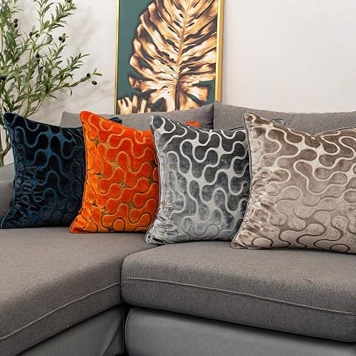Yangest Orange Square Throw Pillow Cover Wavy Velvet Cushion Cover Modern Zippered Pillowcase for Sofa Couch Bedroom Living Room Chair, 18 x 18 Inch thumbnail 6