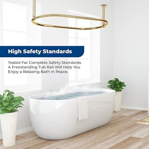 Zamuna Oval Shower Curtain Rail Rod For Bathroom, Ceiling Mounted for Clawfoot Tub, Large and Heavy Duty Ceiling Mounted with Adjustable Support - 45 x 25 Inch (Free Curtain Rings) (Gold) - Gold thumbnail 5