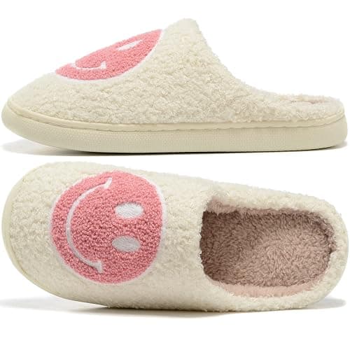 Retro Fuzzy Face Slippers for Women Men, Retro Soft Fluffy Warm Home Non-Slip Couple Style Casual Smile Face Slippers Indoor Outdoor Anti-Skid Warm Cozy Foam Slide Fuzzy Slides with Soft Memory Foam Shoes thumbnail 3
