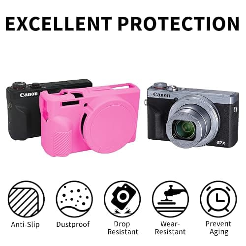 G7X Mark III Case, Soft Silicone Protective Case Cover for Canon Powershot G7X Mark III Digital Camera, Durable Camera Body Skin Protector with Removable Lens Cover - Rosy Pink thumbnail 2