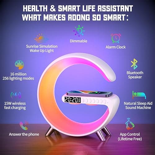 Smart LED Table Lamp, 4-in-1 Wireless Charger, Night Light, Alarm Clock, Bluetooth Speaker with App Control, Bedside Lamp with Charging Station for Bedroom, Office, Home Decor, Teen Girls Boys Gifts thumbnail 4