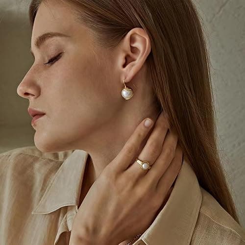 HOSICRON Pearl Ring for Women, 18K Gold Plated Rings for Bride Wedding Engagement Band Birthday Jewelry for Women Fits Sizes 5 to 11 thumbnail 5
