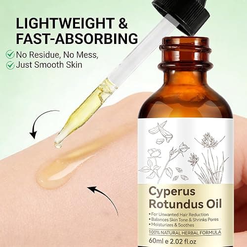 YUEPLATTNMAY Cyperus Rotundus Oil, Natural Cyperus Rotundus Oil for Hair Removal, Reduces Body Hair Growth, Moisturizes & Soothes The Skin, Shrinkes Pores, Suitable for All Skin Types, 2.02 Fl oz thumbnail 4