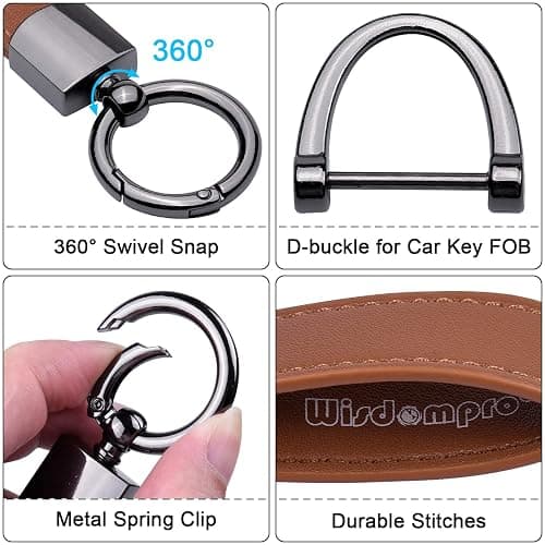 Wisdompro Genuine Leather Car Keychain, Universal Heavy Duty Key Fob Keychain Leather Key Chain Holder for Men and Women thumbnail 3