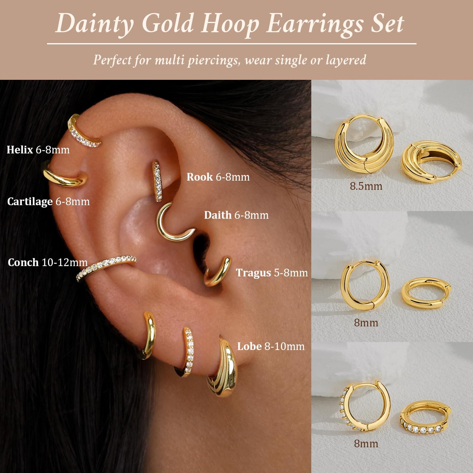 Small Sterling Silver Hoop Huggie Earrings Set for Women, Silver Stud Earrings for Multiple Piercing Hypoallergenic Trendy Jewelry, Dainty Jackets Cartilage Cubic Zircon Earrings for Women's Gifts thumbnail 3
