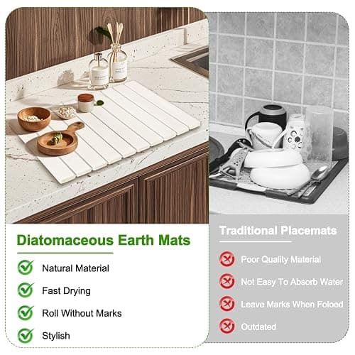 Foldable Stone Dish Drying Mat for Kitchen Counter,24"×16"Fast Dry Pad Absorbent Countertop Mat, Heat-resistant Mat,Diatomaceous Earth Mats,White - White - 24''X16'' thumbnail 6
