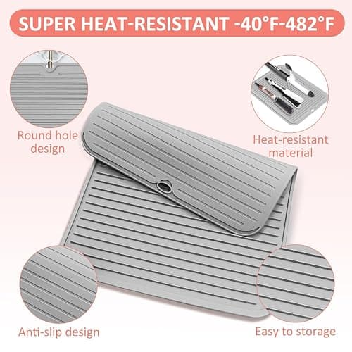 Quccefods Heat Resistant Large Silicone Mat for Hair Styling Tools - Curling Irons, Flat Irons, Hair Straighteners - Portable Vanity Pad thumbnail 4