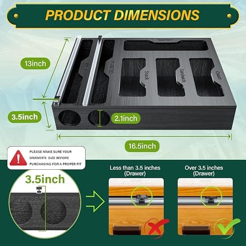 KOCWELL Bag Organizer & Plastic Wrap Dispenser with Cutter, 6 In 1 Bamboo Foil & Plastic Wrap Organizer for Kitchen, Food Storage Bag Organizer thumbnail 3