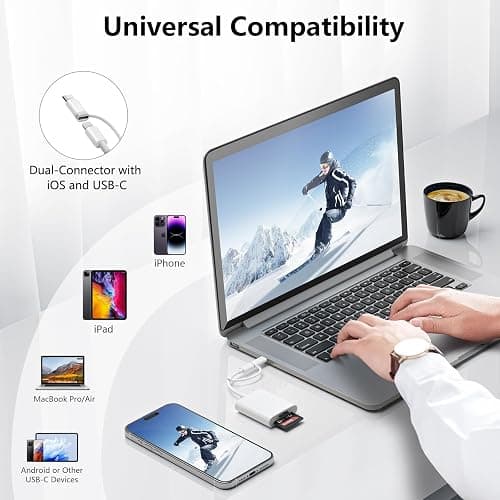 SD Card Reader for iPhone iPad Camera with USB C, Dual Card Slot Memory Card Reader Supports SD and TF Card Trail Camera Viewer SD Card Adapter Portable Micro SD Card Reader No App Plug and Play thumbnail 4